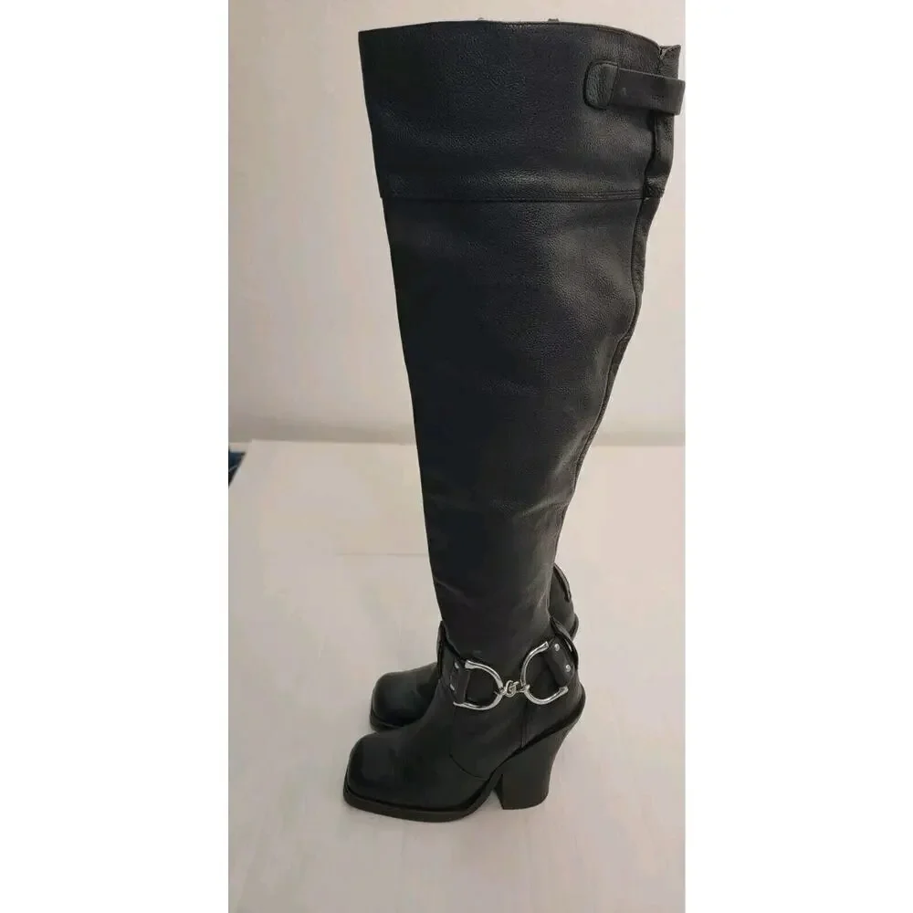 Colin Stuart Over The Knee Heel Boots 6B Leather Square Toe Witchy Punk Vampi